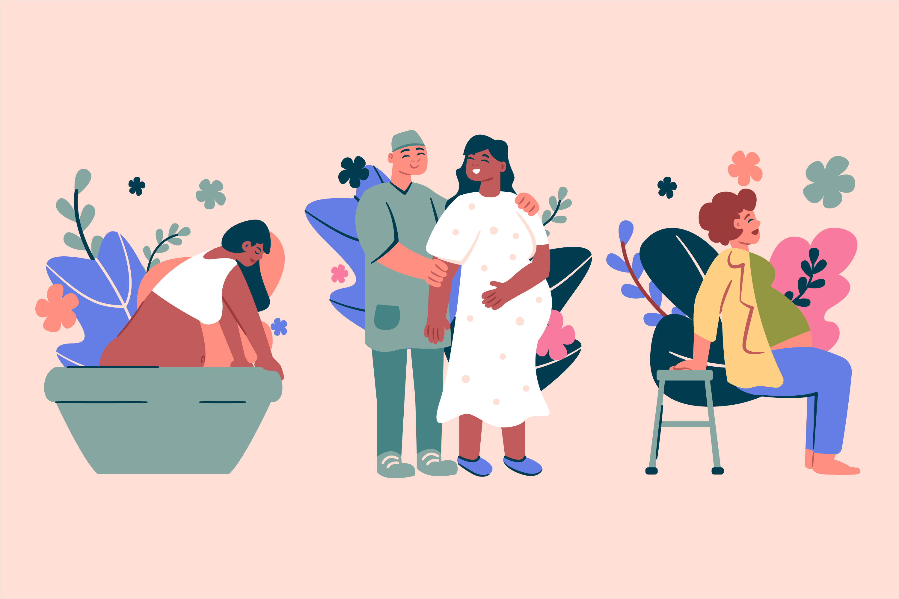 Illustration of a medical team and patient in a warm, welcoming environment